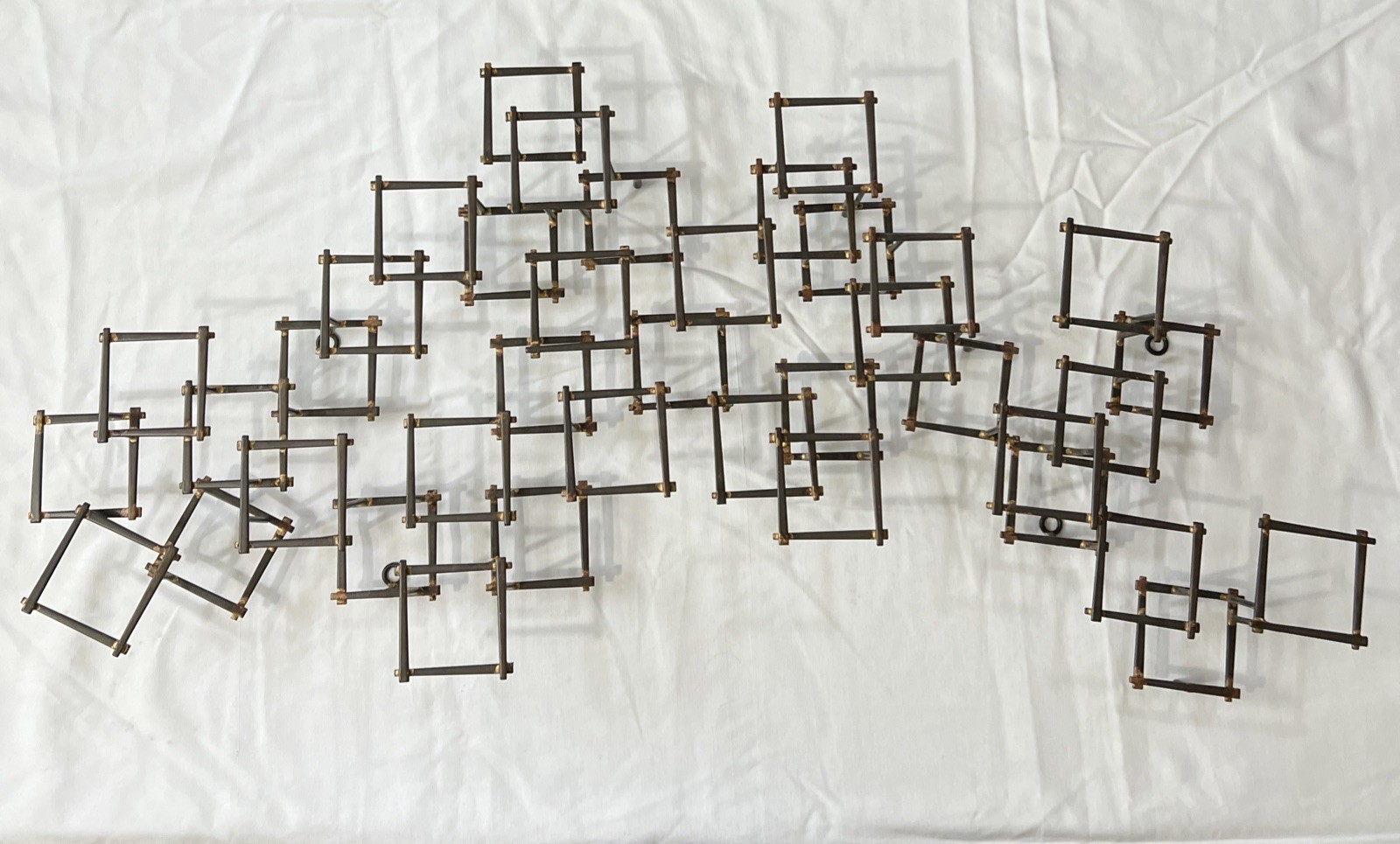 Brutalist Nail Wall Art Sculpture Metal 1960s 1970s 34”x16”x 3.25”Large Abstract