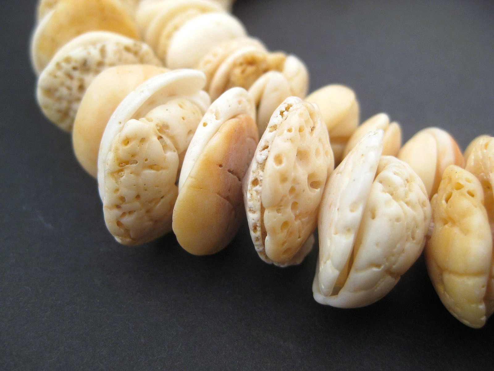 Antique Mauritanian Conus Shell Beads Graduated 15mm African Brown Unusual