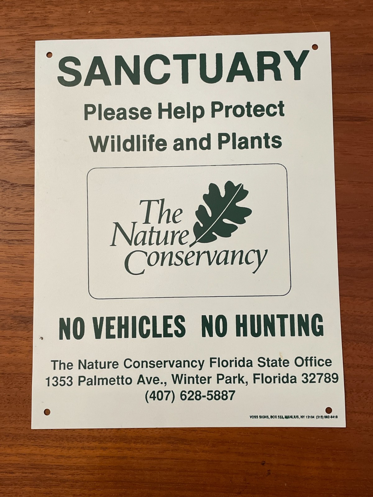 The Nature Conservancy Florida Chapter vintage Sanctuary sign 1980's old logo