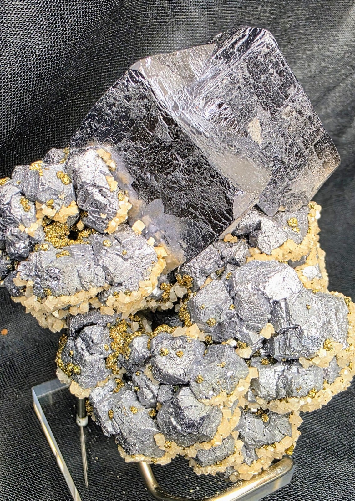 Large Galena Crystal with Calcite, Dolomite & Chalcopyrite — Sweetwater Mine, MO