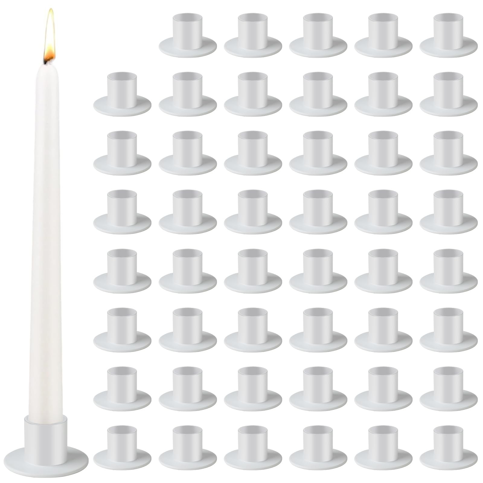 Kehail 48Pcs White Metal Taper Candle Holders Set - 2\