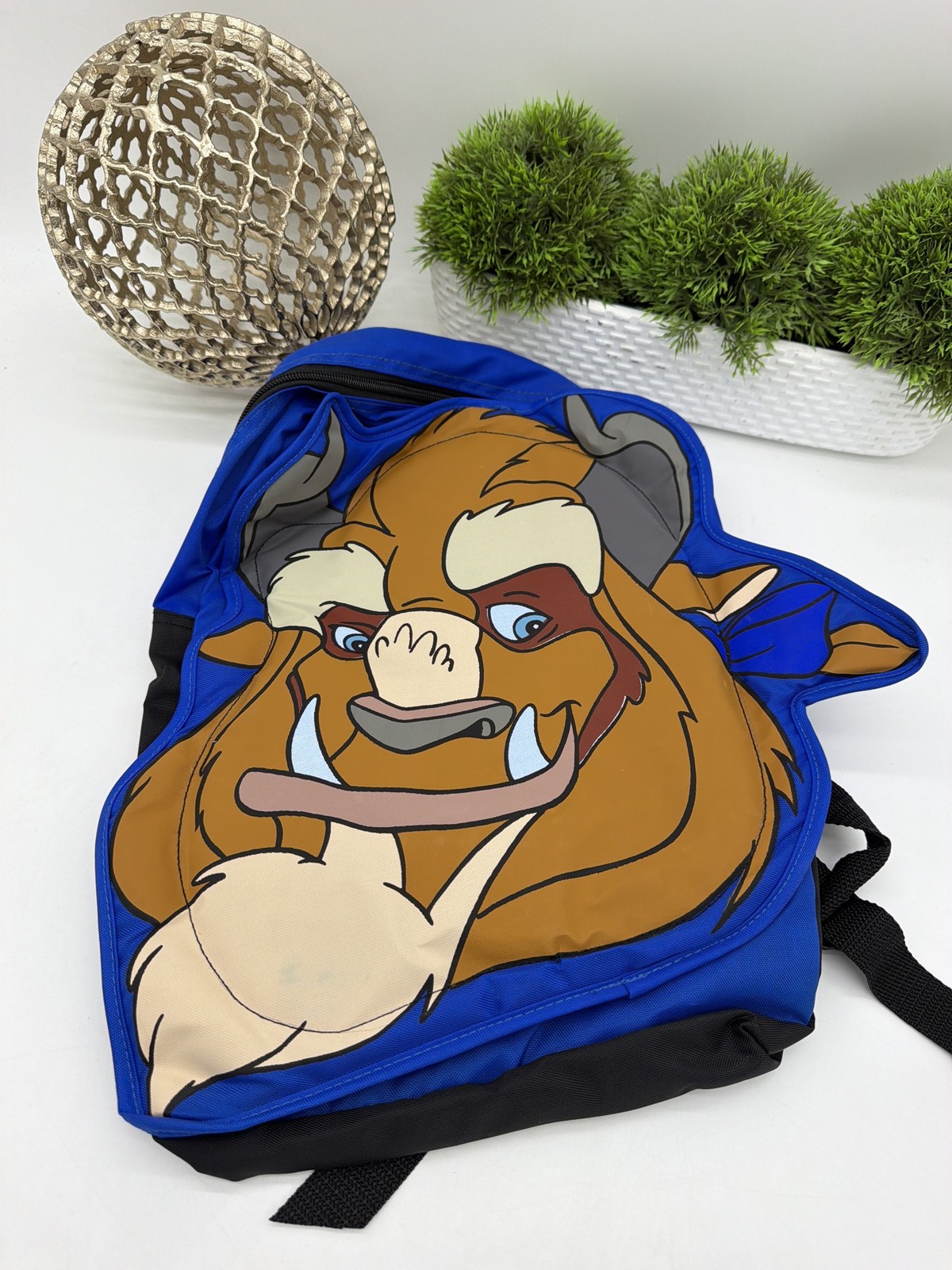 Vintage Disney Store Beast Face Backpack Beauty and the Beast Blue 90s NWT