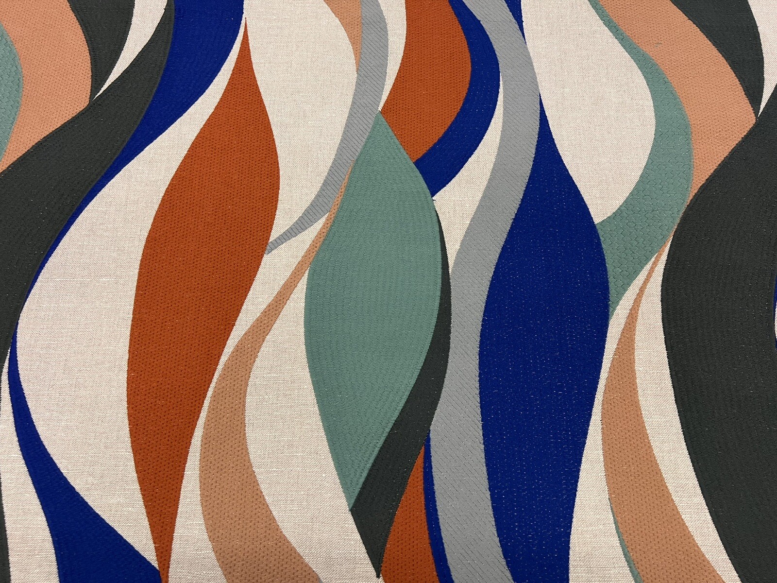 Casamance Modern Contemporary Embroidery Fabric- Ritournelle Indigo Orange 1.9yd