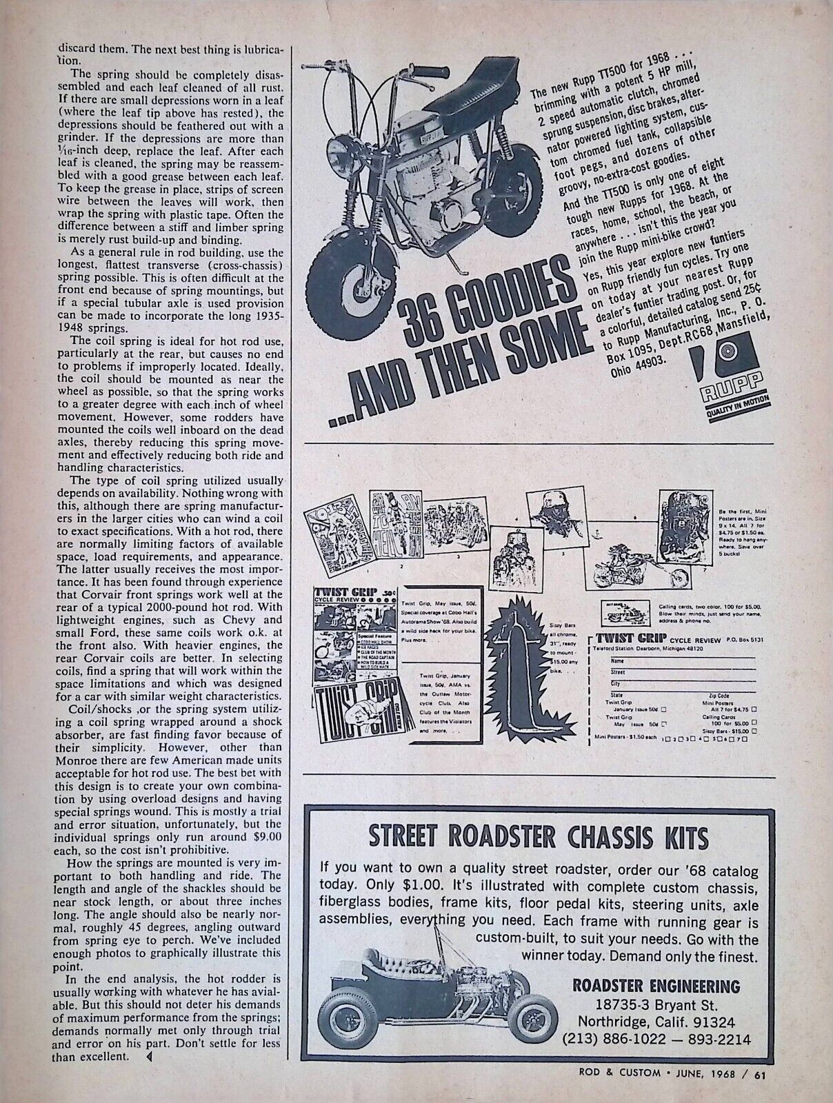 Rupp TT500 Mini Bike Advertising Print Ad Rod & Custom Magazine June 1968