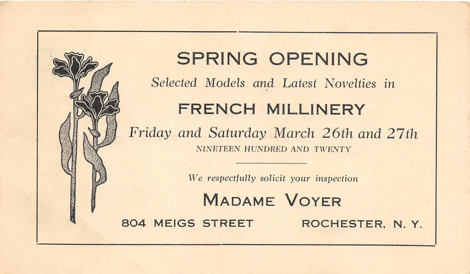 H88/ Rochester New York Postcard c1920 French Millinery Store Madame Voyer 43