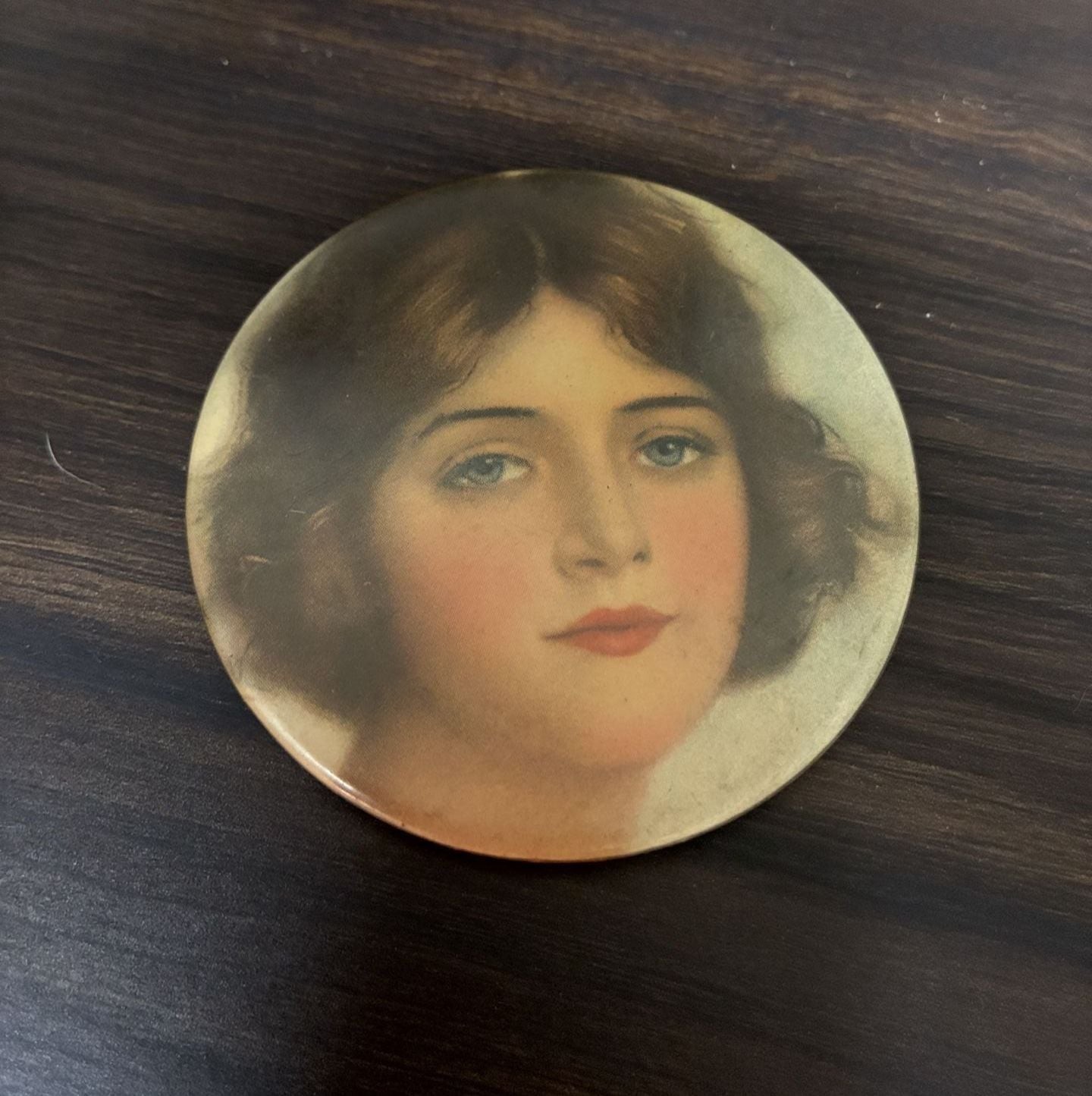 Antique 1920s Gibson Girl Portrait Pocket Mirror