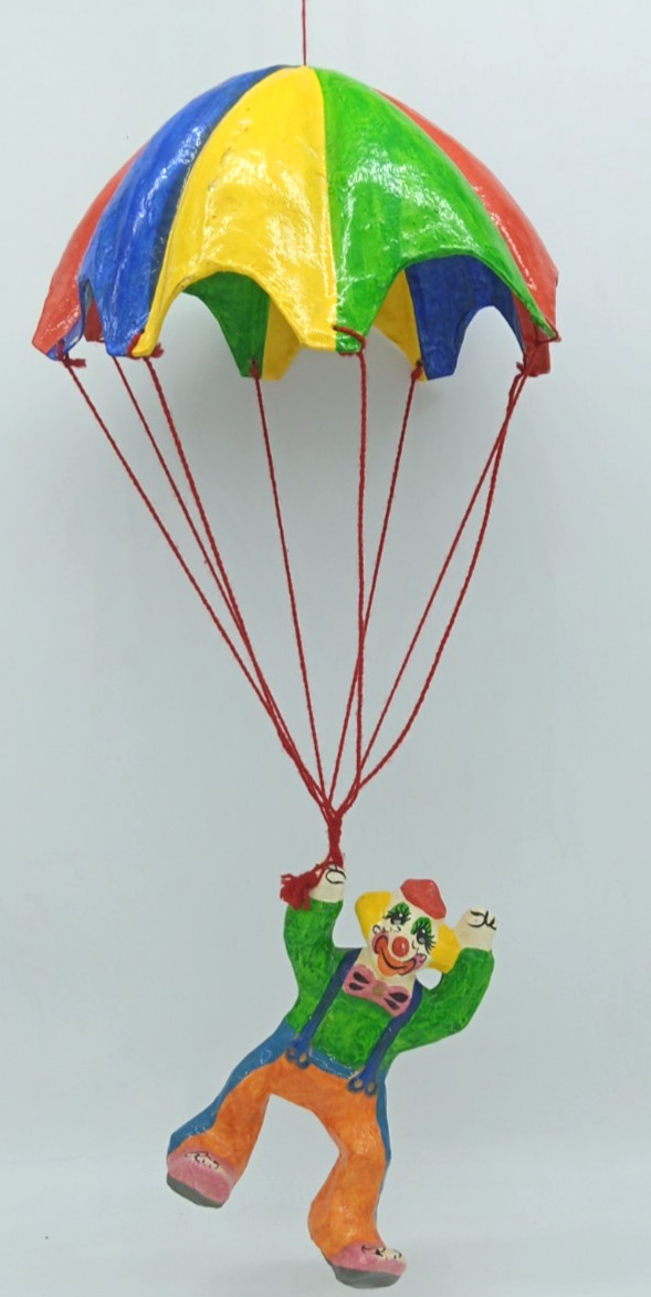 Vintage Handcrafted Papier Mache Hanging Parachute Clown
