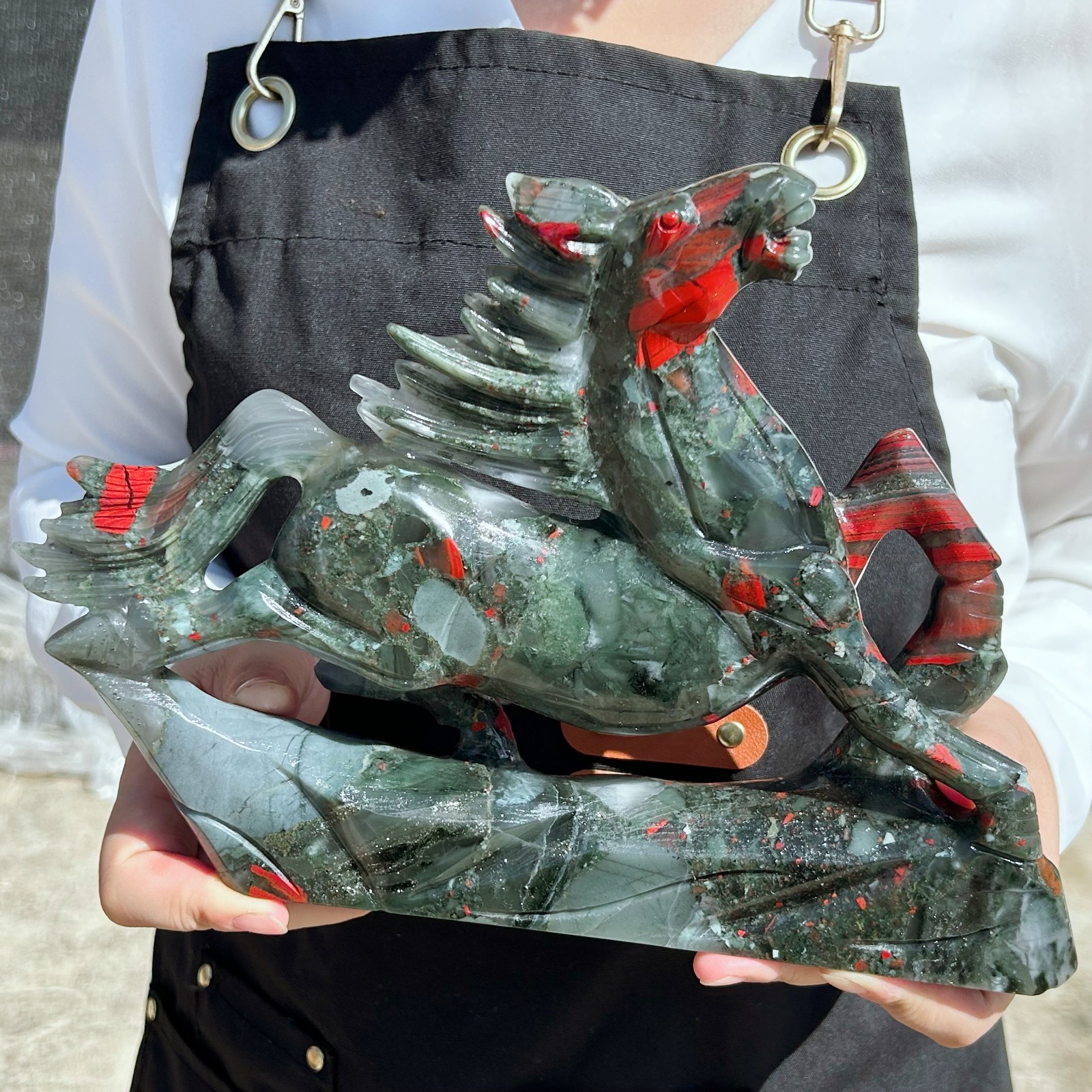 4LB Natural African Bloodstone Crystal Carved Quartz Horse Sculpture Reiki G8087
