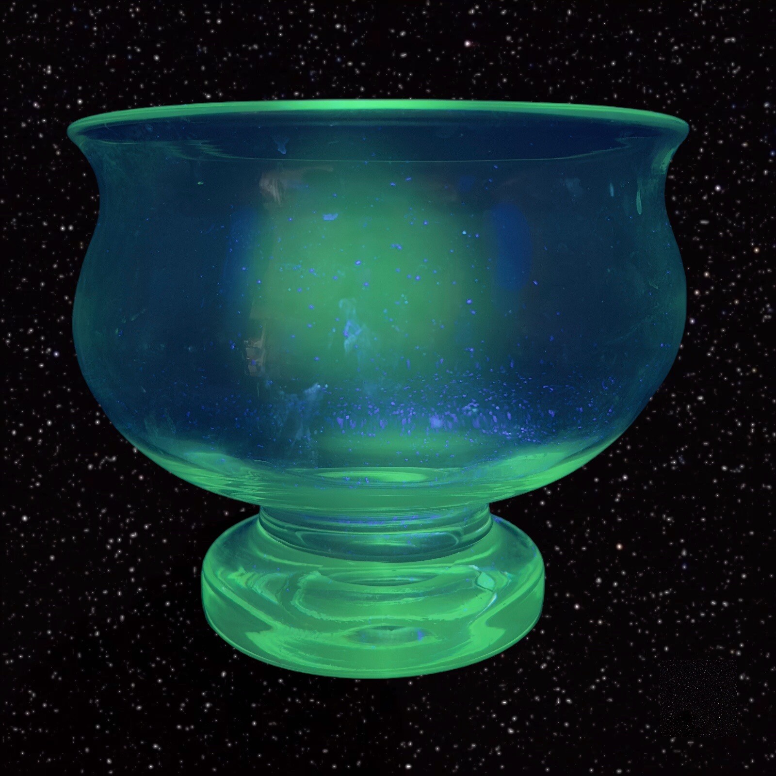Antique Hand Blown Footed Bowl Clear Console Bowl Vase Glow Manganese 365nm UV