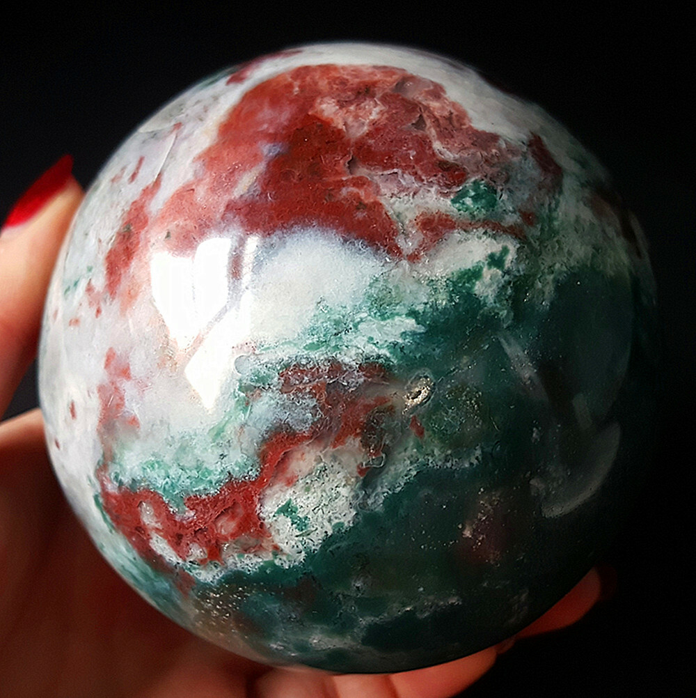Rare 757G Natural Polished Orbicular Ocean Jasper Ball Reiki Healing Stone YM29