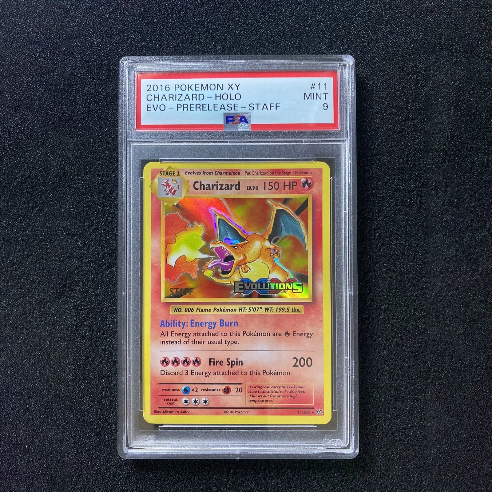 2016 Pokemon XY Evolutions Prerelease Staff #11/108 Charizard Holo PSA 9 GX02