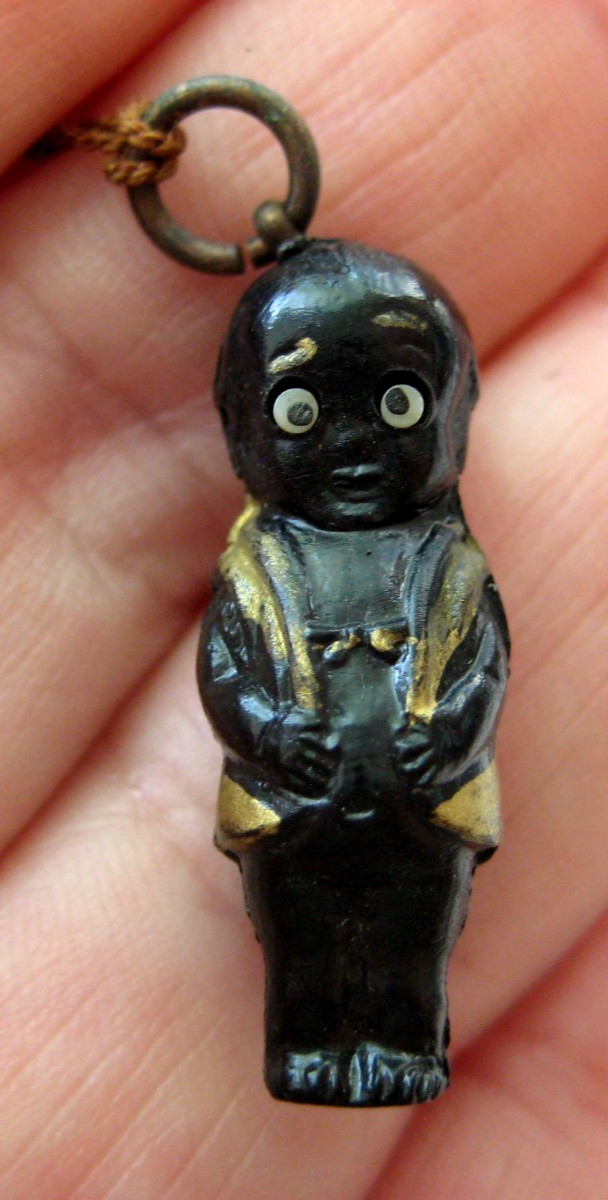 VINTAGE Celluloid Japanese Kobe BLACK KEWPIE DOLL Charm Pop Out Eyes