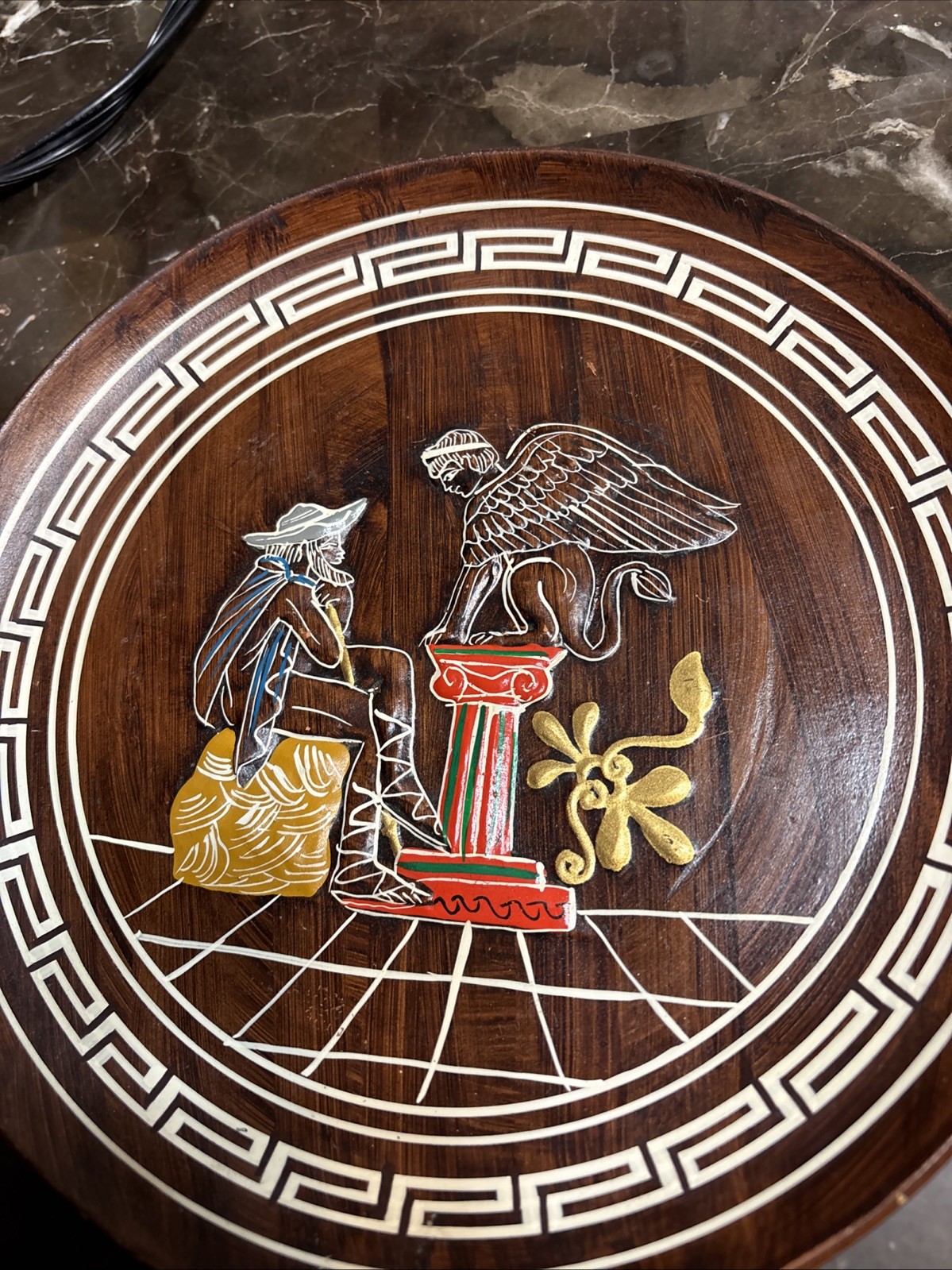 The Greek, Oedipus And Sphinx 3D Images Wooden Wall Decor Round Hand-finished