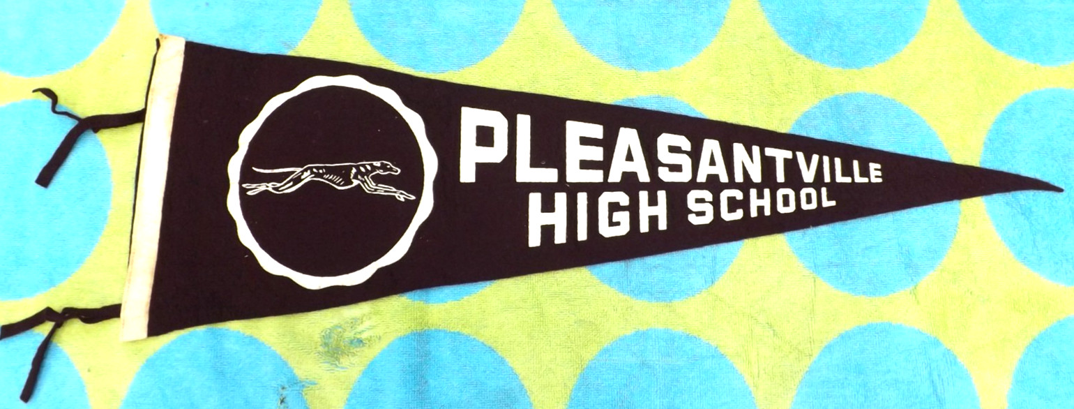 VINTAGE 1950s 60s PLEASANTVILLE NJ HIGH SCHOOL PENNANT BANNER 25.5