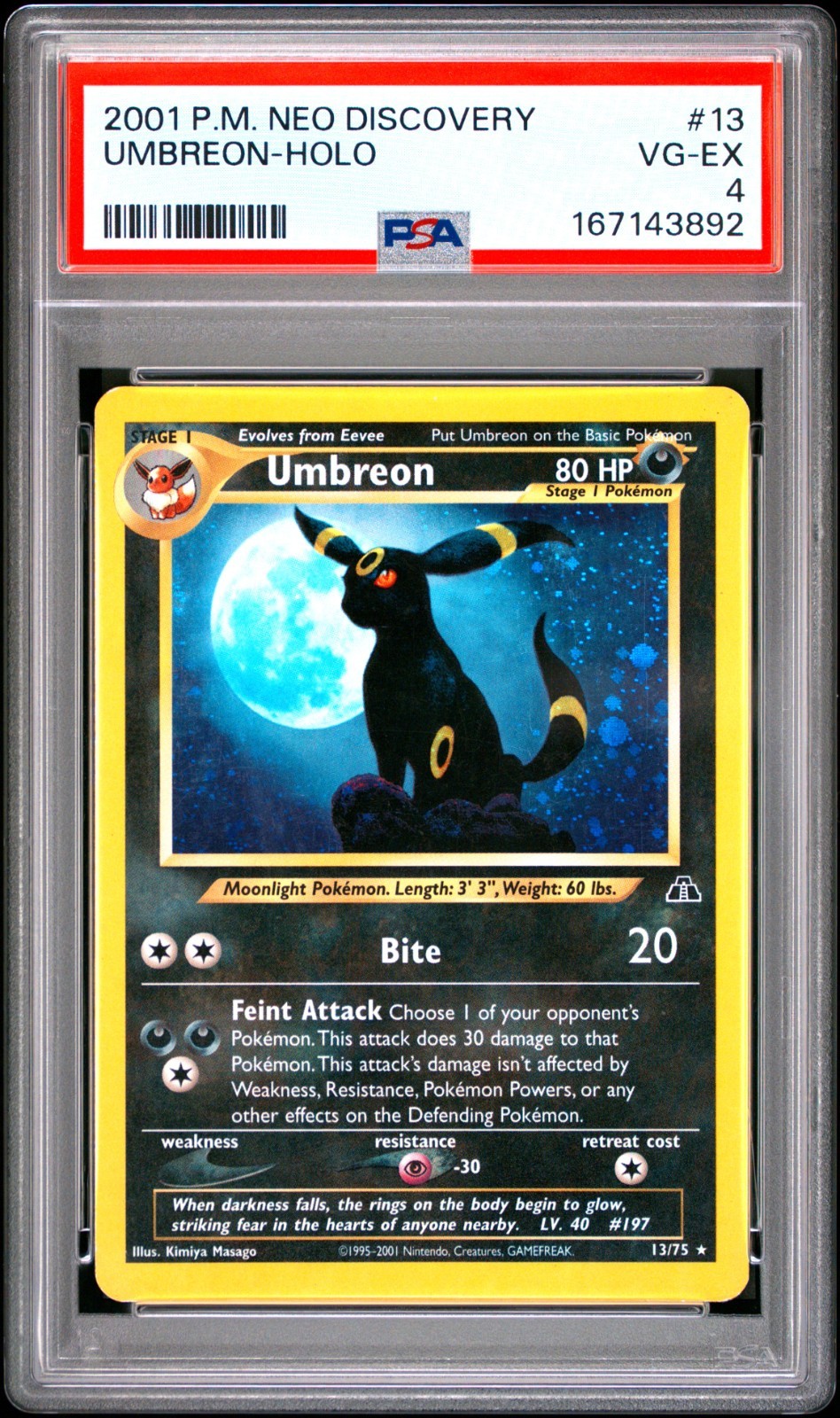 2001 Pokémon Neo Discovery Umbreon 13/75 Holo Rare English PSA 4