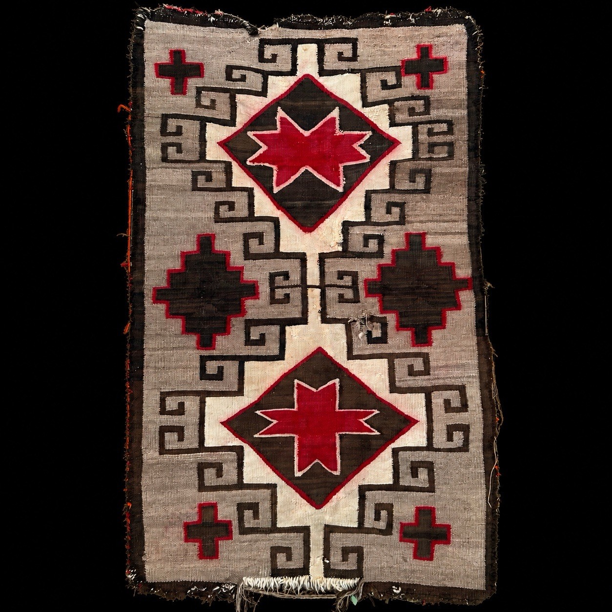 Antique 1900s 1910s Navajo Klagetoh Area Wool Rug Diné Native American 28” x 49”