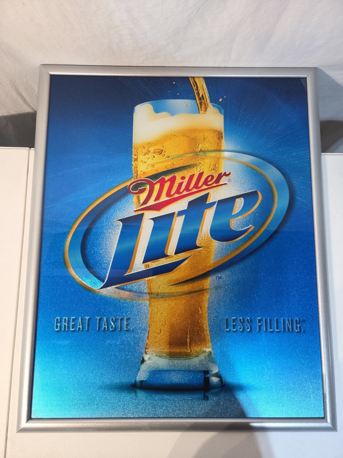 Vintage Miller Lite Beer Mirror Plaque Great Taste Less Filling Framed 32x24 in