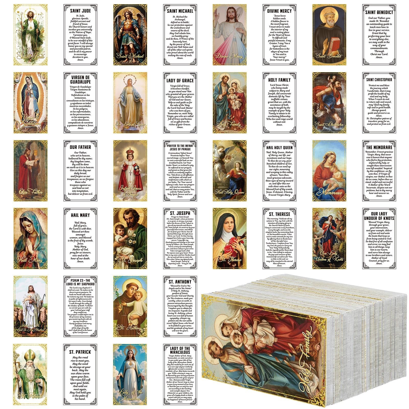 Skyygemm 240 Pcs Catholic Saint Prayer Cards Bulk Gifts Holy Cards Bookmarks ...