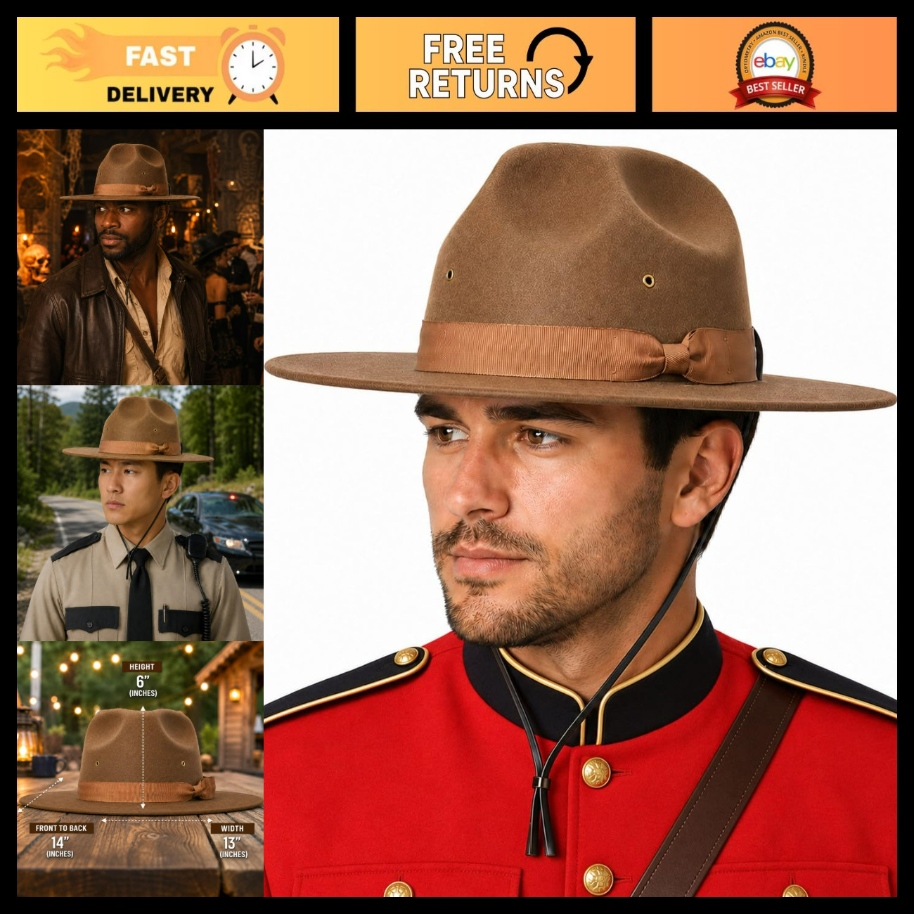 Mountie Hat | Royal Canadian Mounted Hats | Ranger Hat | Drill Instructor Headwe