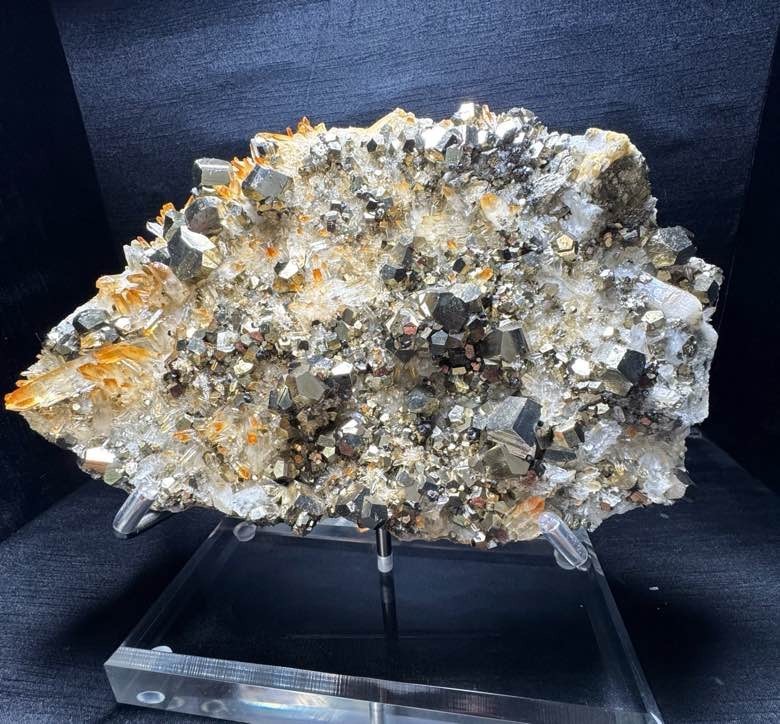 5.1LB Premium Pyrite Cubes Orange Quartz Crystal Cluster Collectible Specimen 5.1LB Premium Pyrite Cubes Orange Quartz Crystal Cluster Collectible Specimen