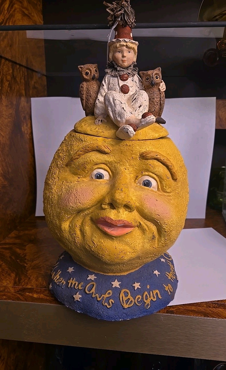 RARE Bethany Lowe Designs Halloween WHEN THE OWLS BEGIN TO HOOT MAN MOON CLOWN