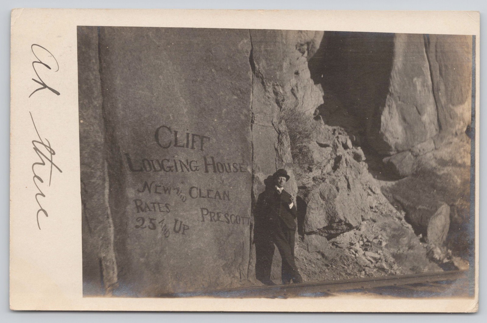 Cliff Lodging House Prescott AZ Humor Sign RPPC Real Photo Postcard 1908