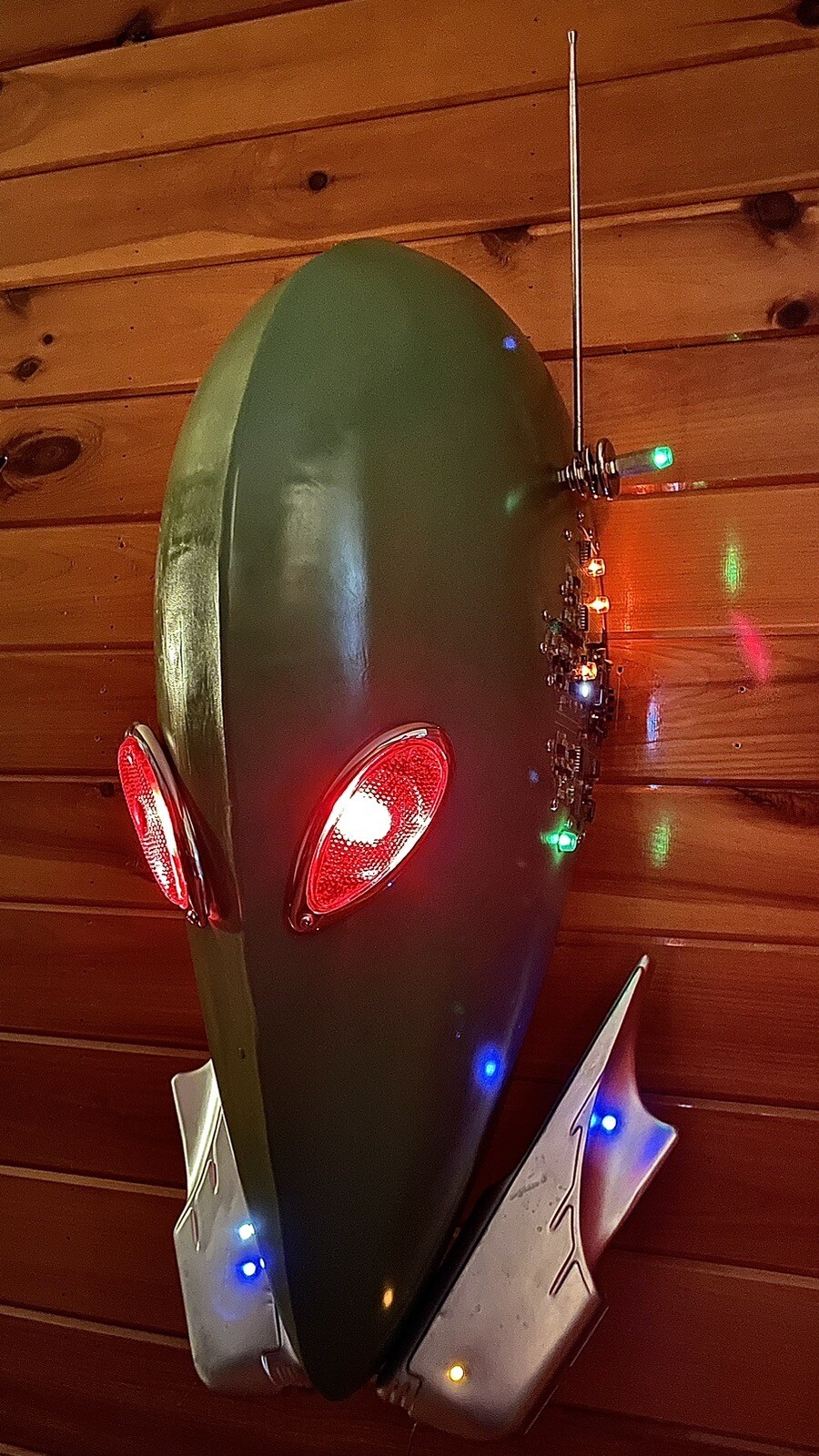 Vintage Alien Martian Metal Sculpture Lighted Display Space Robot  E.T. Folk Art