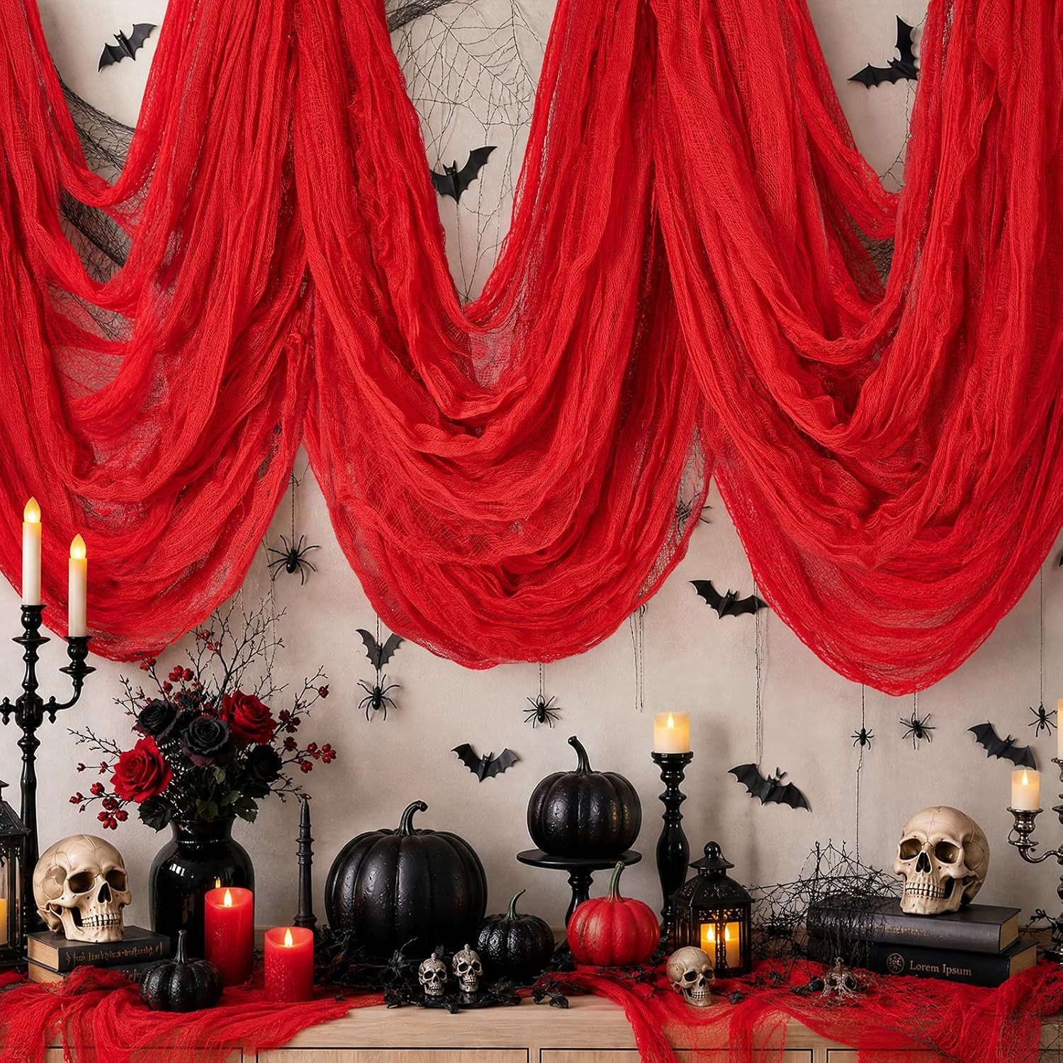 600 X 80 in Halloween Creepy Cloth for Yard and Outdoor Decorations, Red