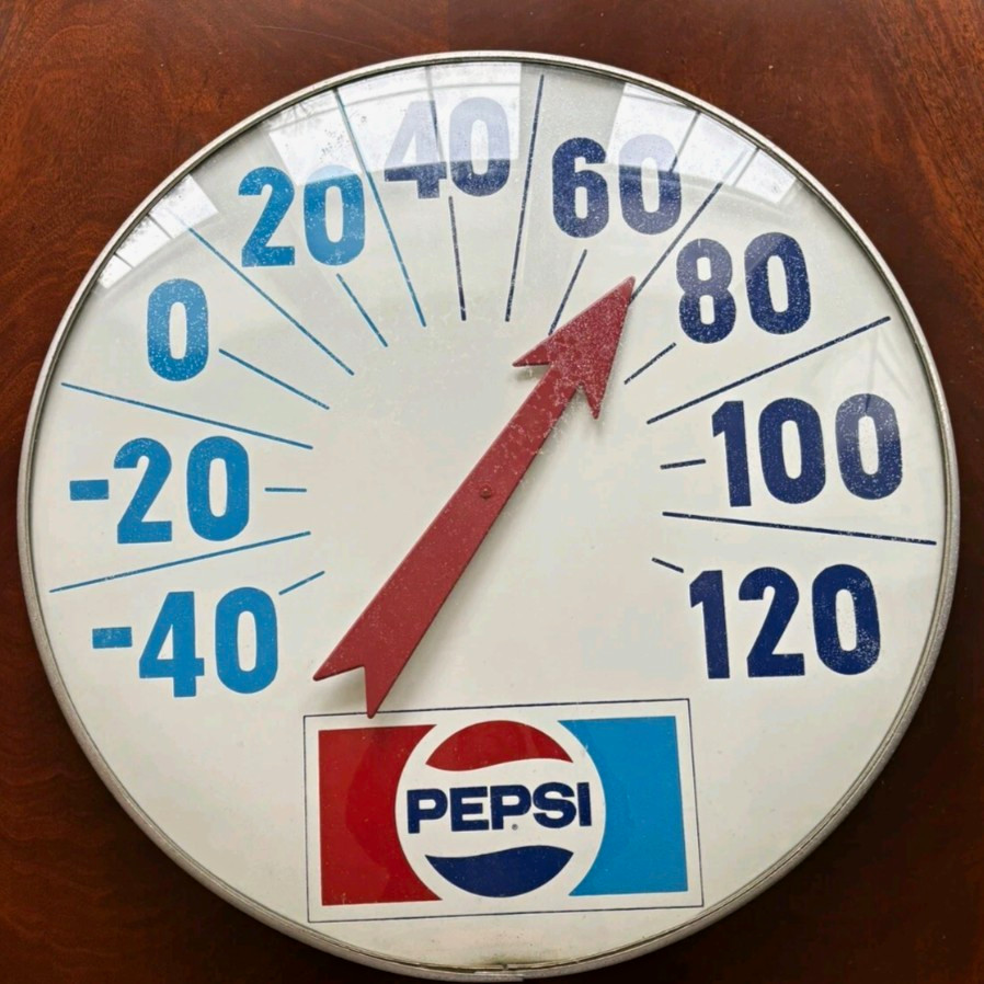 Pepsi Round Advertising Thermometer Wall Sign, White Red Blue, Vintage, RARE