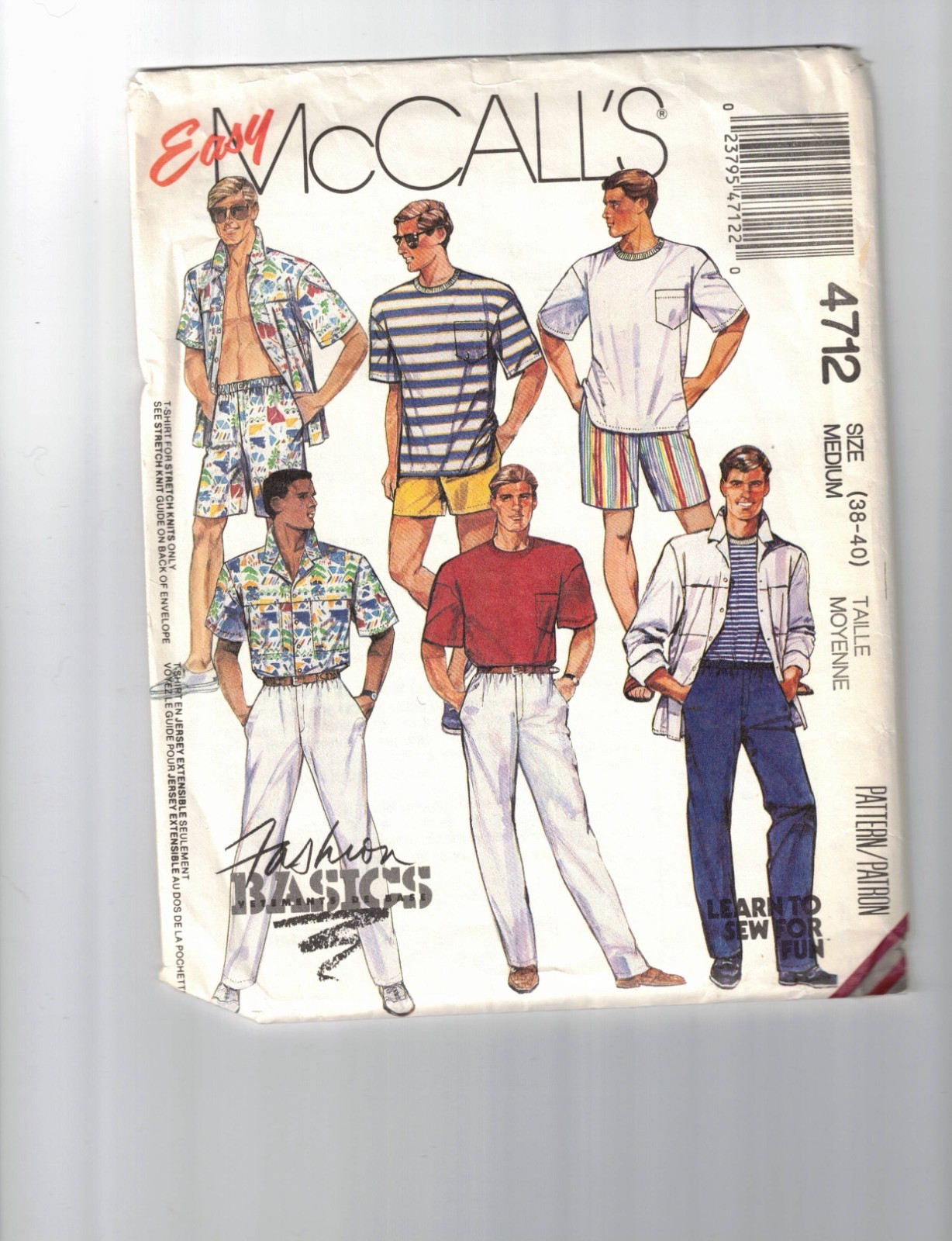 Easy McCall's 4712 Men's casual and formal shirt, pants & shorts M 38-40 UNCUT