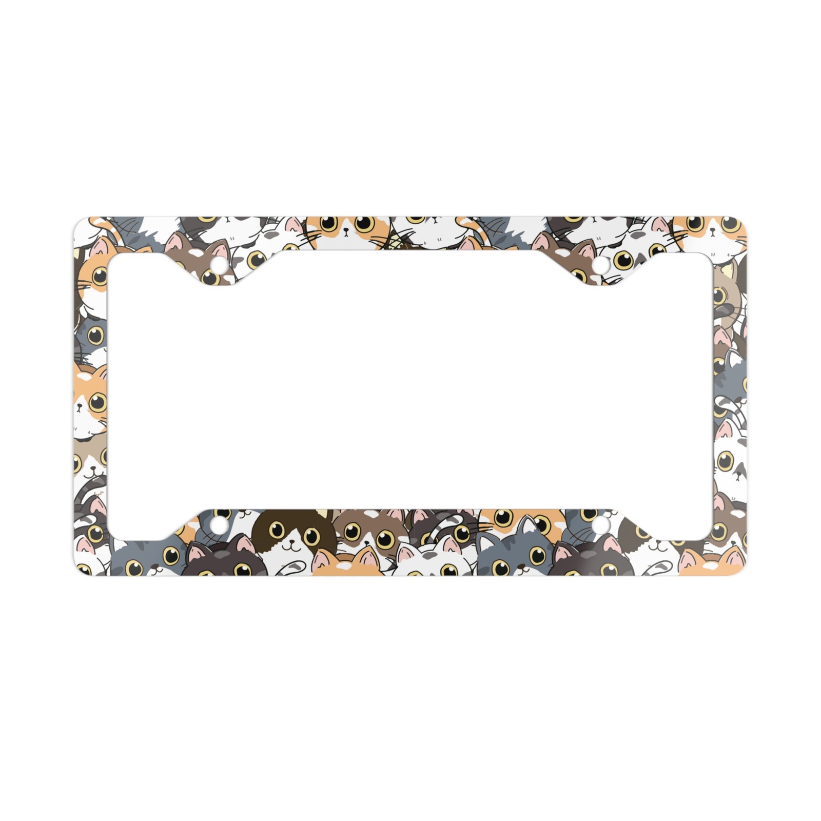 Cute Cats Pattern Metal License Plate Frame | Kawaii Kitty Faces