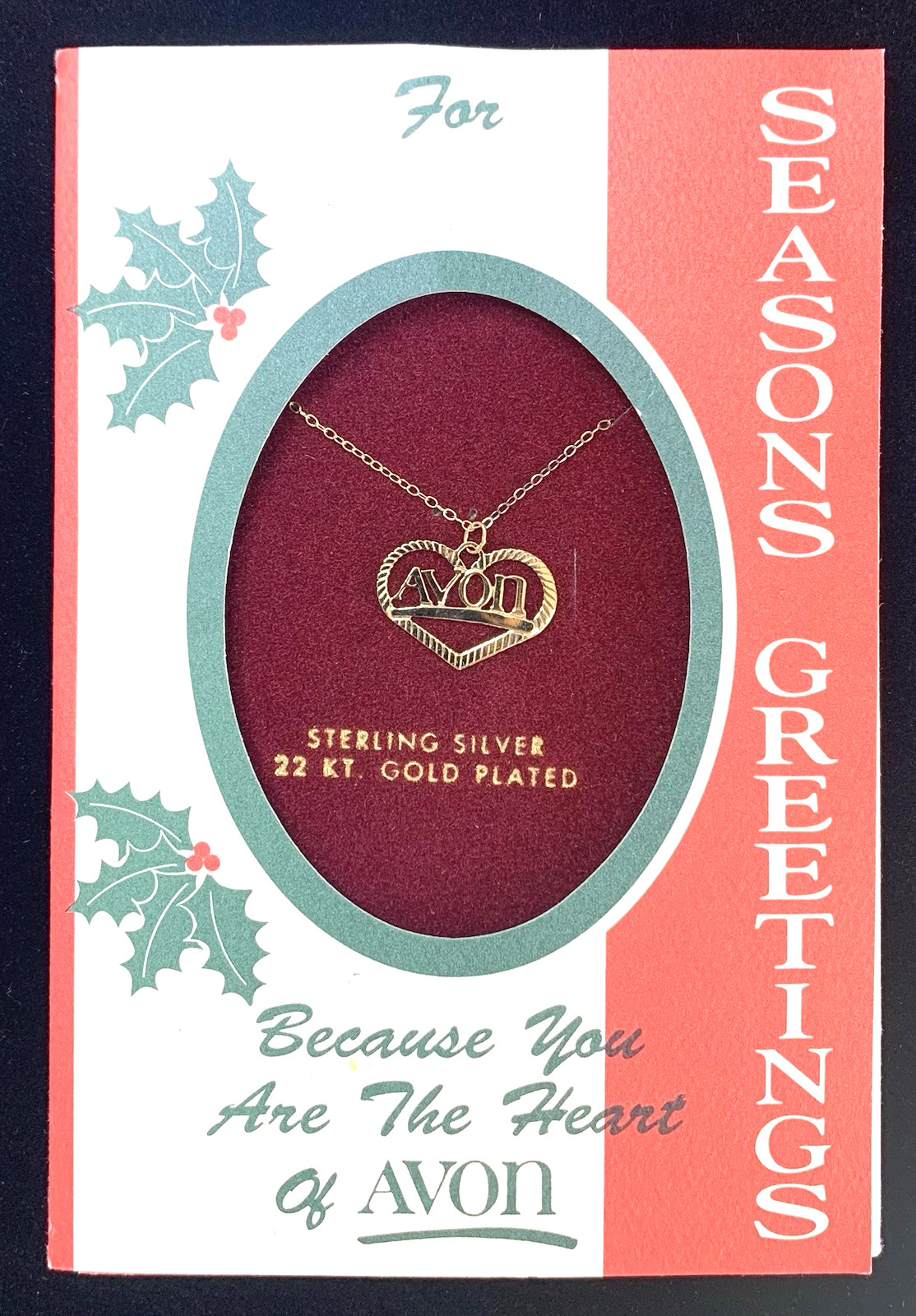 VTG AVON Christmas Gift Sterling Silver/22 KT Gold Plated Necklace, Sales Gift