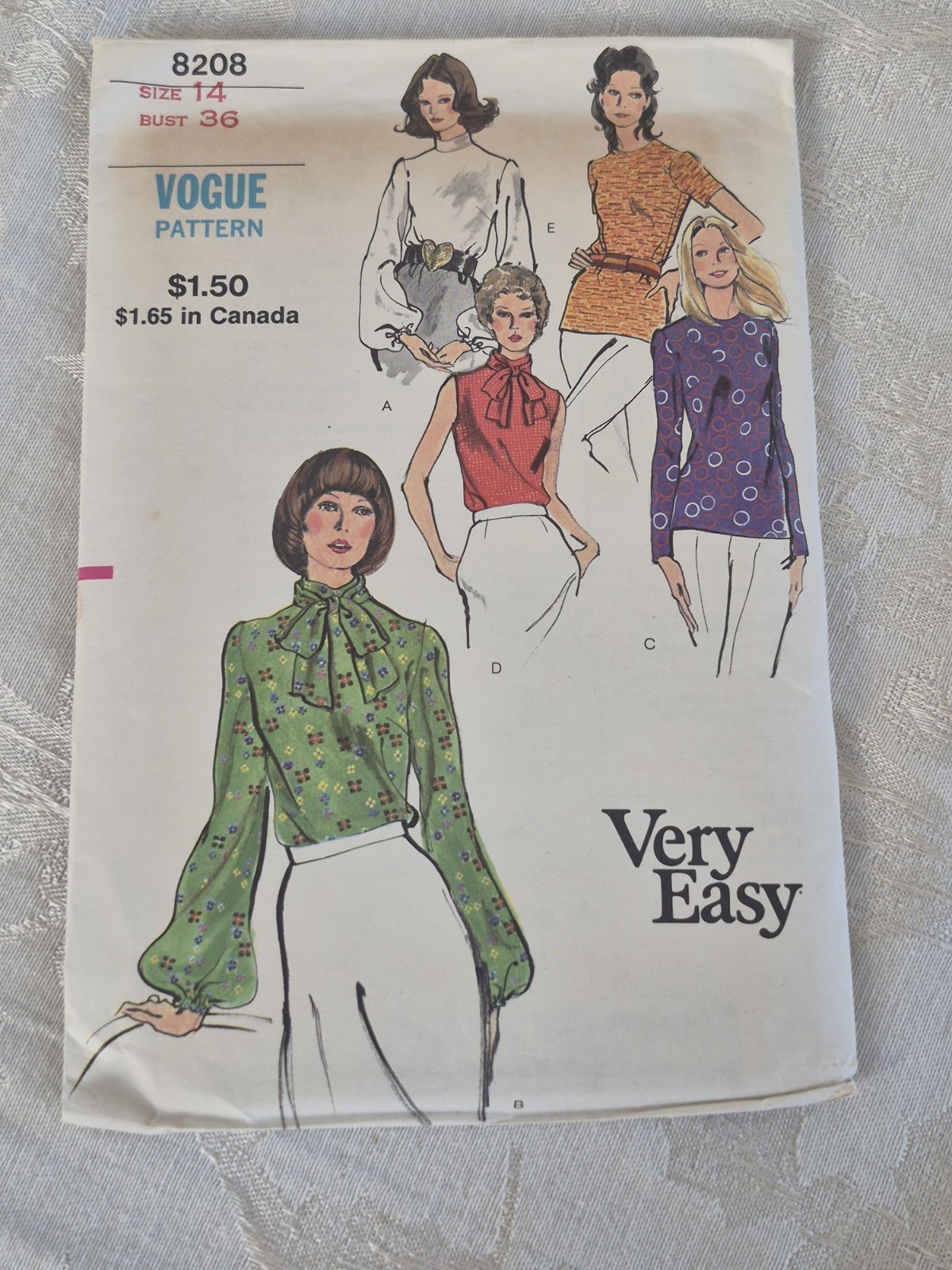Vintage 70s Vogue 8208 Misses Blouse Pattern Size 14 Uncut Factory Folded FF