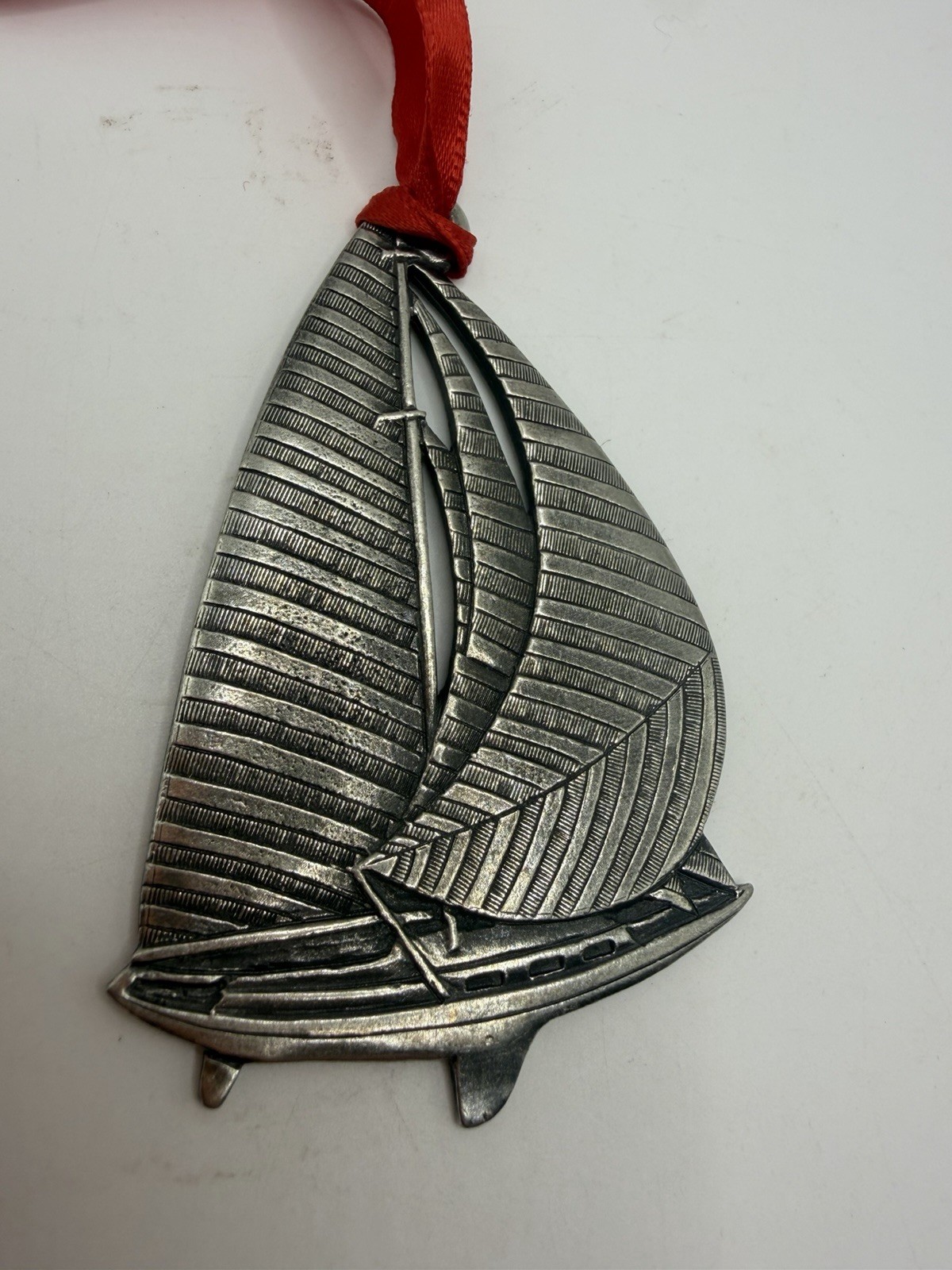 Vintage Pewter Sailboat Ornament Signed 1992 HM
