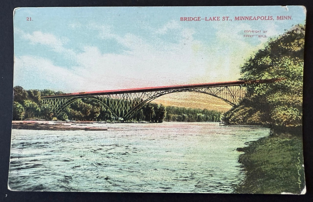 Vintage Minneapolis Postcard c.1908 Lake St. Bridge Sweet Mississippi River MN