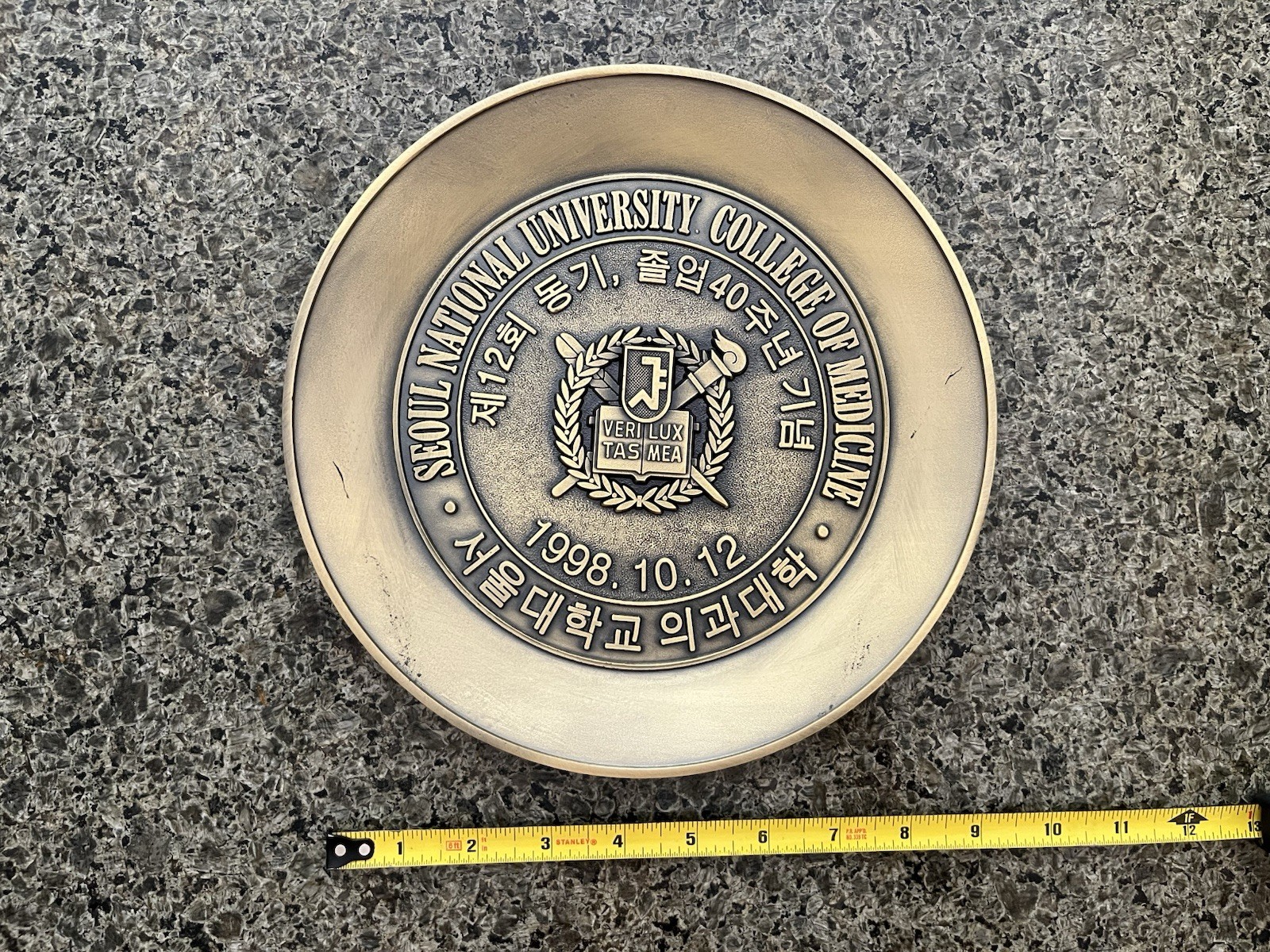 Seoul National University College Of Medicine 9.75” Bronze 40th Anniv. Plate