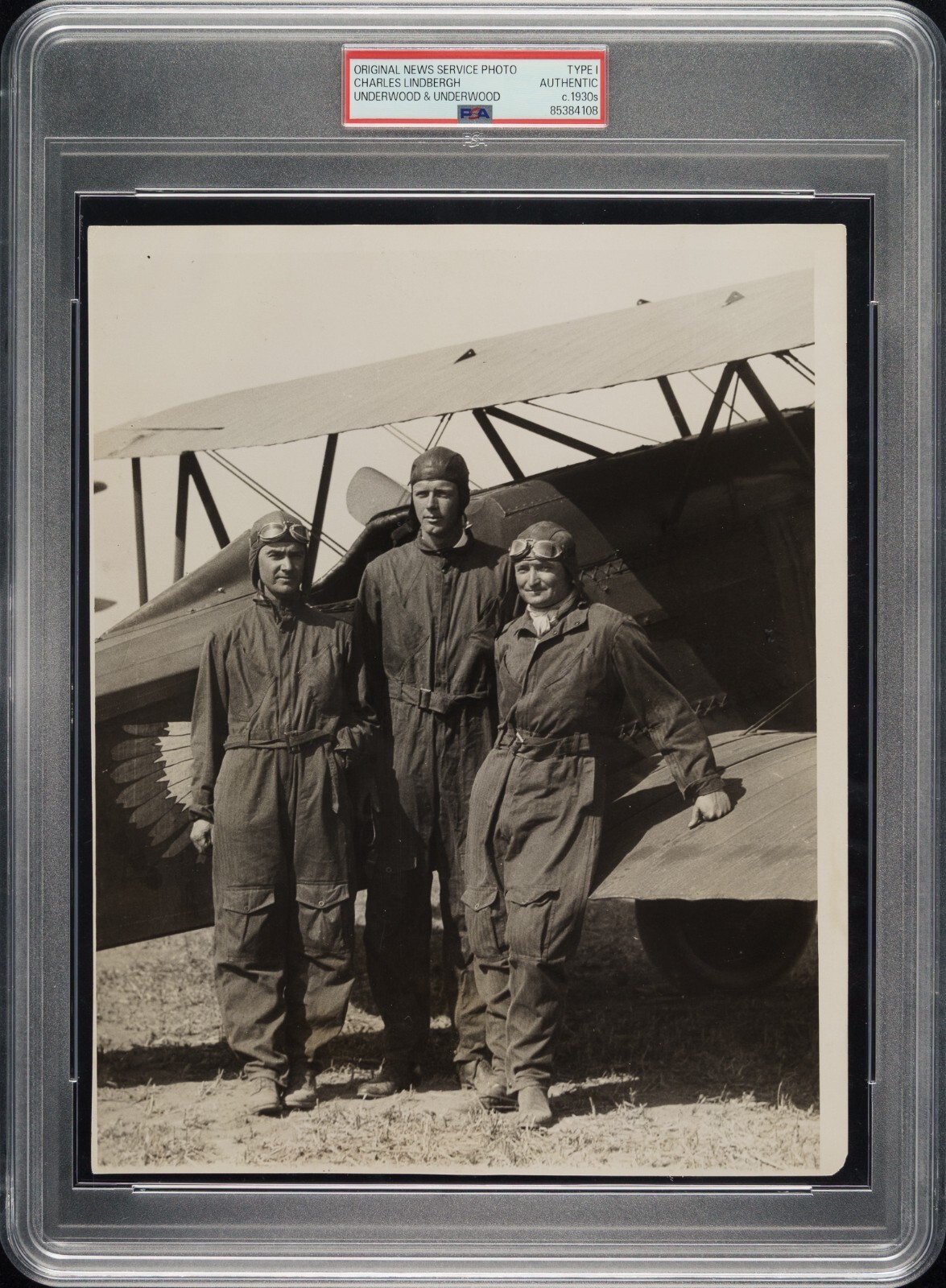 1928 Charles Lindbergh Photo PSA Type I –Nat’l Air Races w/ Cornelius & Woodring