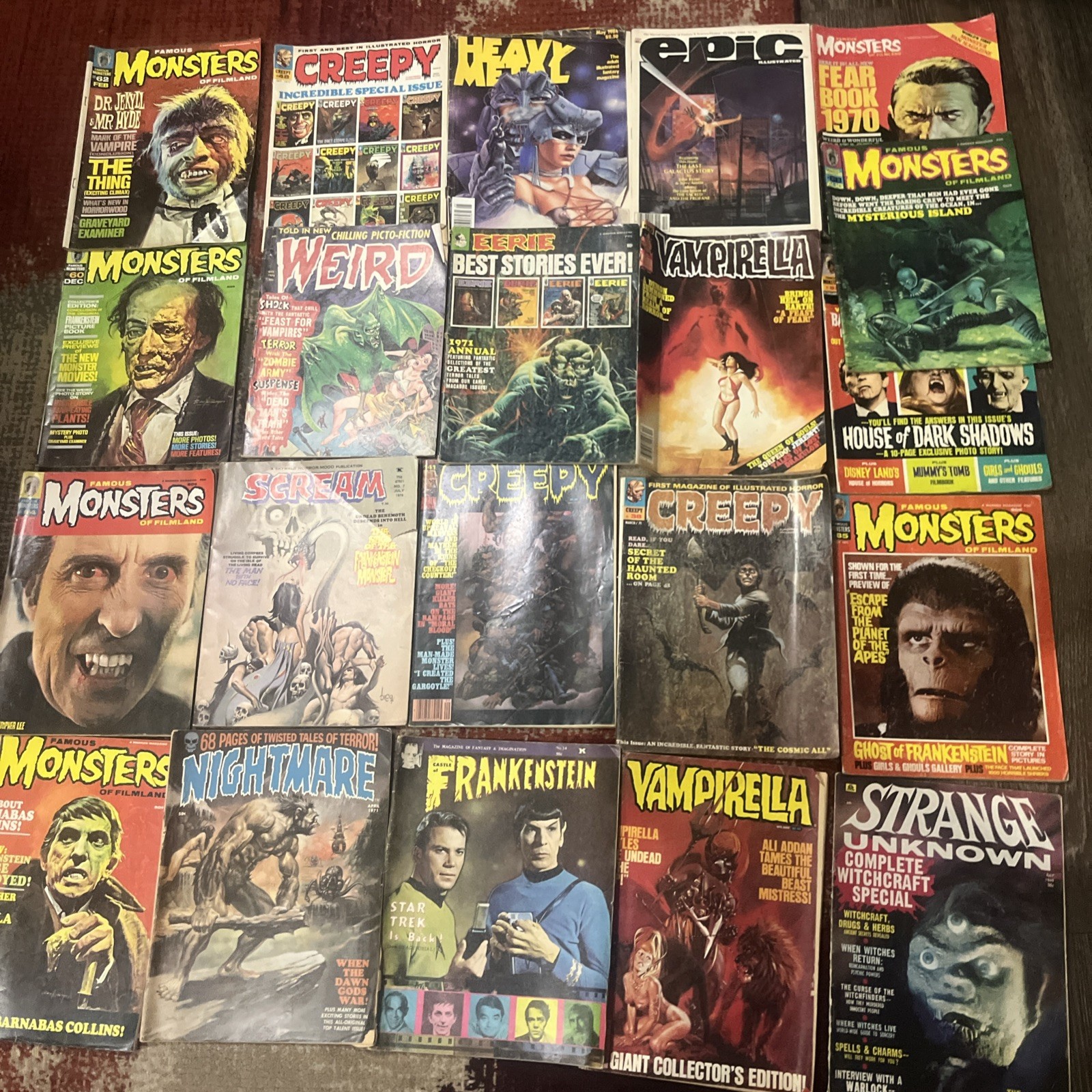 21 Vintage Horror Magazine Lot Eerie Weird Creepy Weird Monsters 1960s 70s