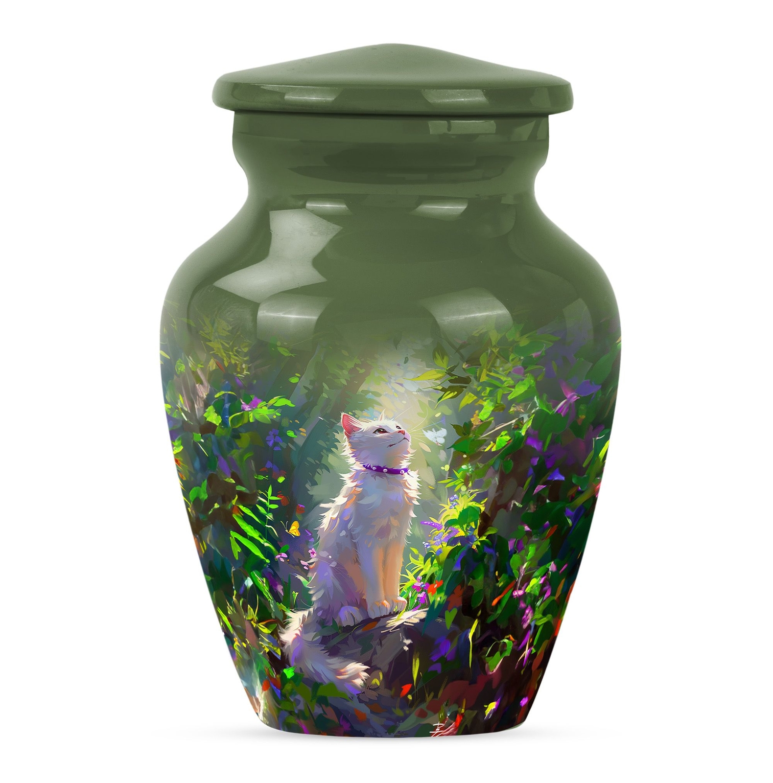 Eternal Harmony White Cat Cremation Urn for Human Ashes Man Keepsake