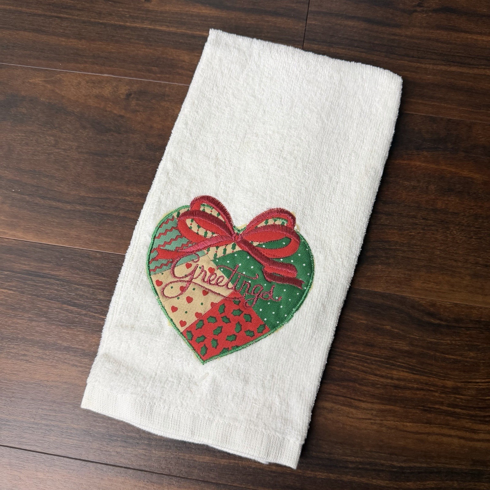 VTG Royal Terry Christmas Towel Cottagecore Patchwork Heart Embroidered New