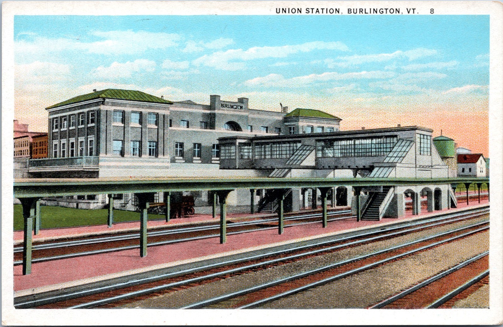 Union Railroad Station, Burlington Vermont - c1916 White Border Postcard