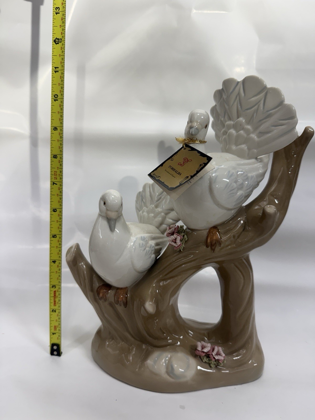 Vintage Torralba Spain Porcelain Doves Birds Figurine Flowers 12” w/ Tags