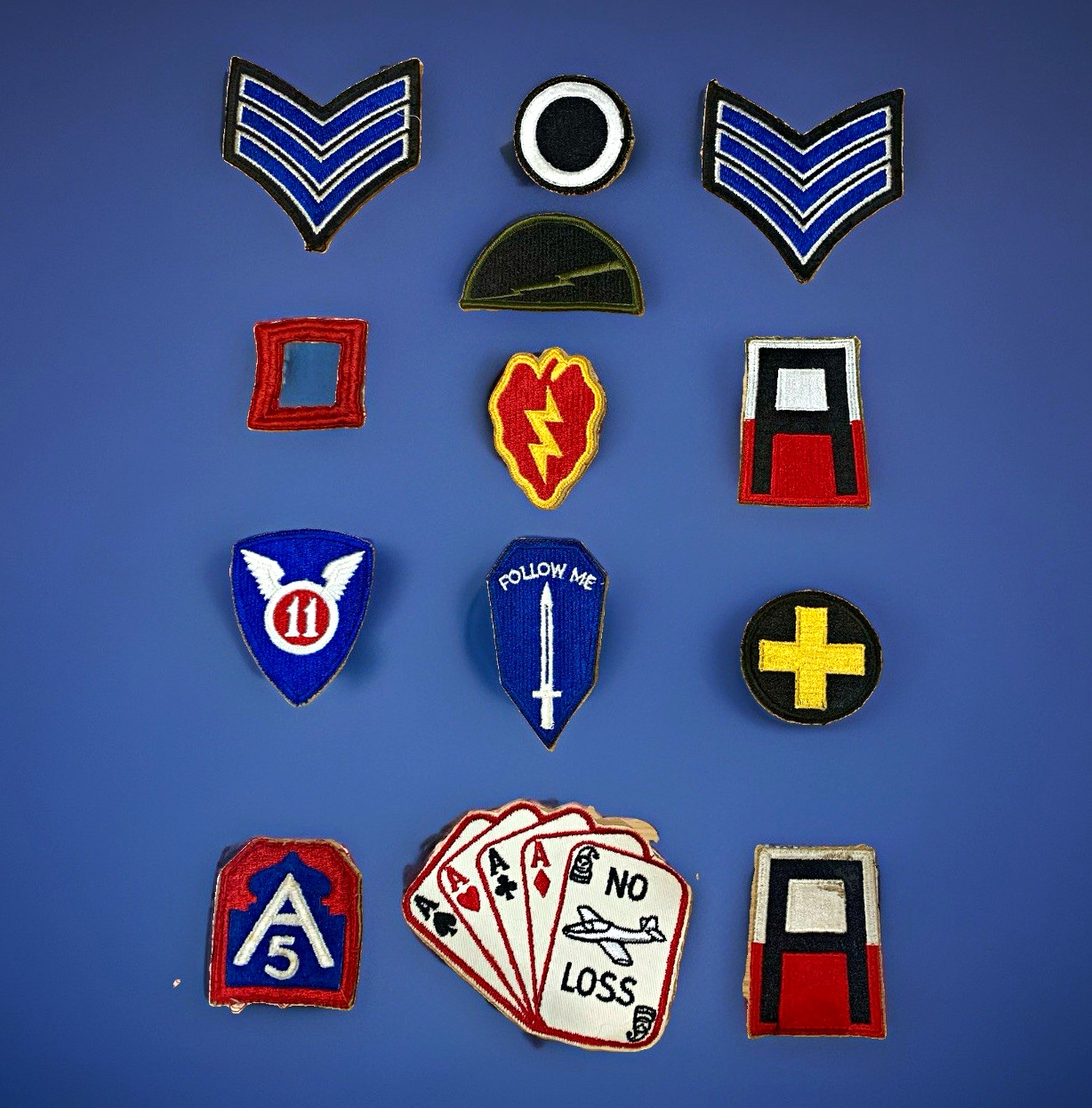 13 Military Surplus Patch Lot 1st/5th Army 11th Airborne 25th Infantry Chevrons