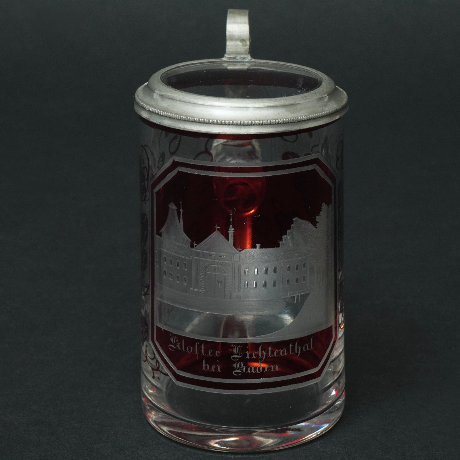 Small Biedermeier jug with lid ruby red monastery Lichtental near Baden V.MIN