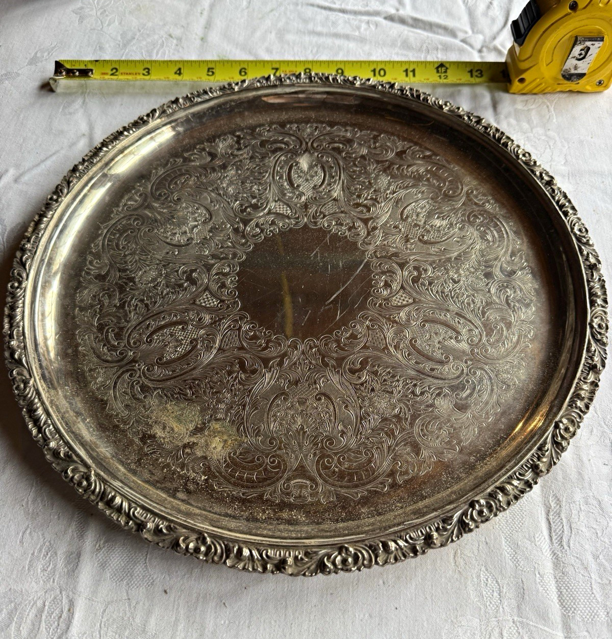 Vintage Hardy Bros Ltd English Silver Plate Round Serving Tray Salver 14”