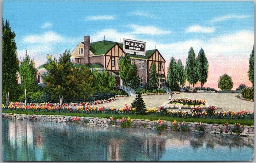 c1940s Milwaukee, Wisconsin Postcard SCHUCH\'S RESTAURANT Route 6 - Kropp Linen