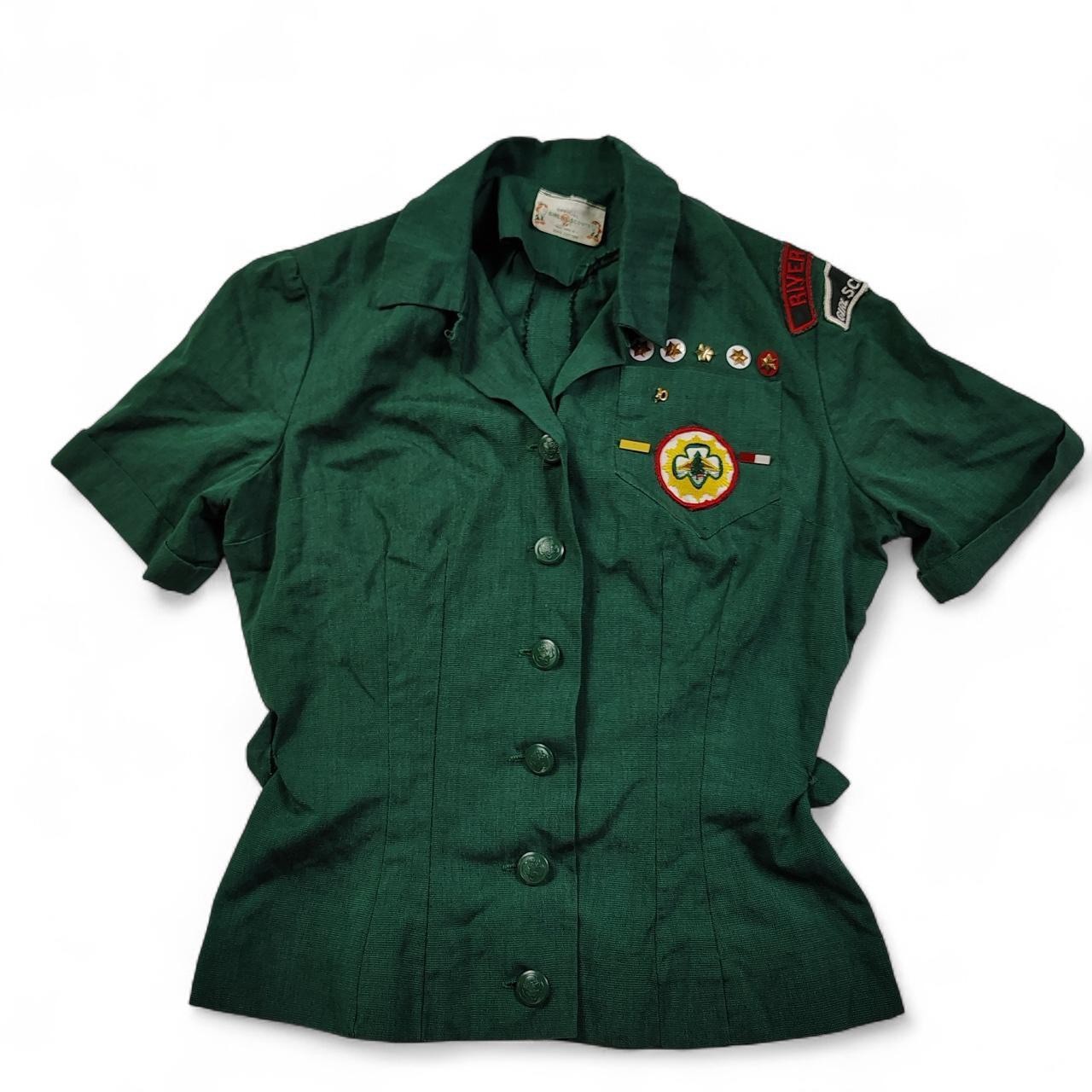 Vintage 60s Girl Scouts Uniform Top Shirt with Original Patches 1960\'s