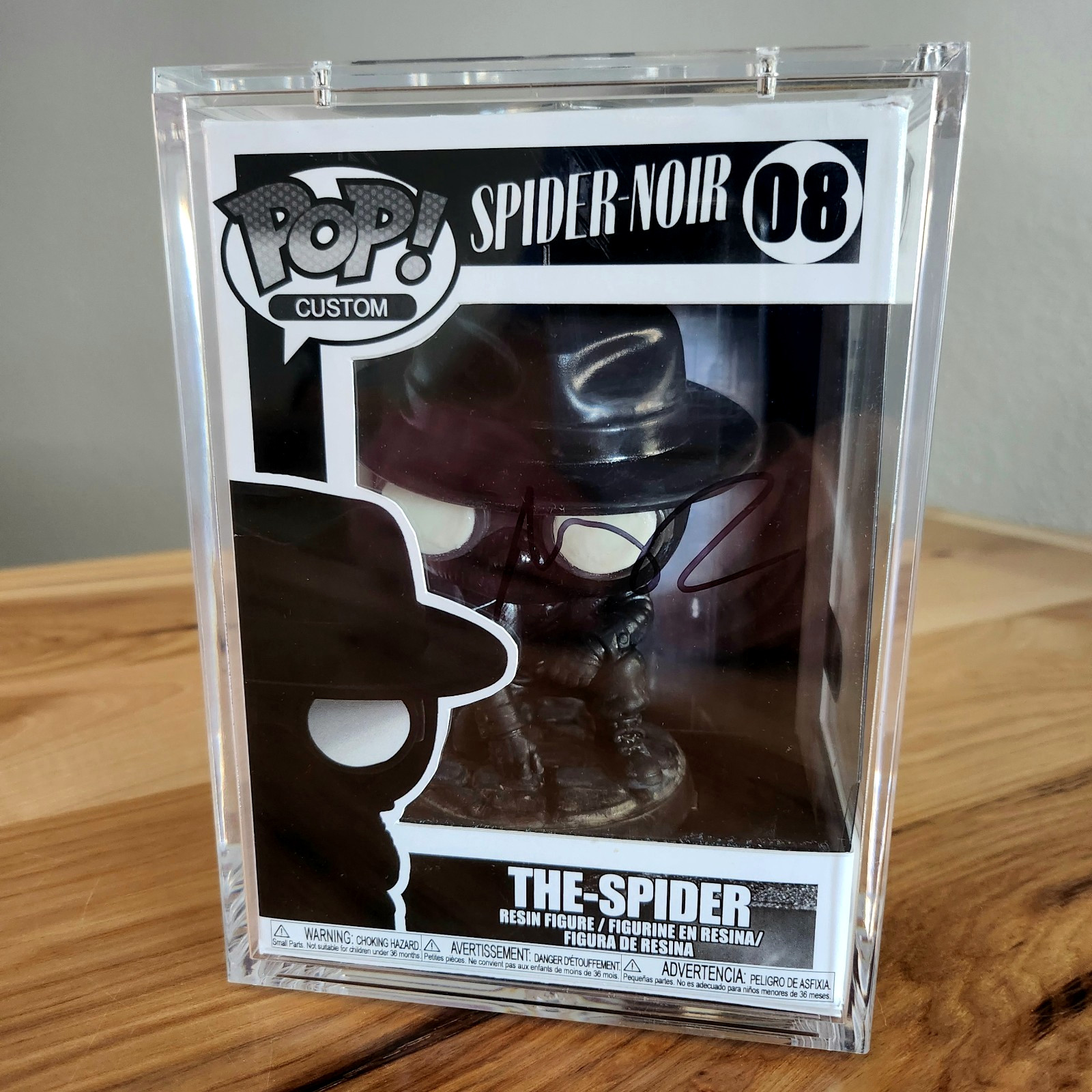 ⭐SPIDER-NOIR CUSTOM GLOW FUNKO: Nicolas Cage signed THE-SPIDER 8 windo-swap SWAU