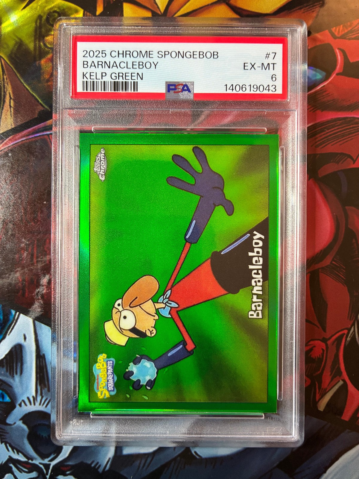 2025 Topps Chrome SpongeBob - Barnacleboy #7 - Kelp Green (67 Meme Card) - PSA 6