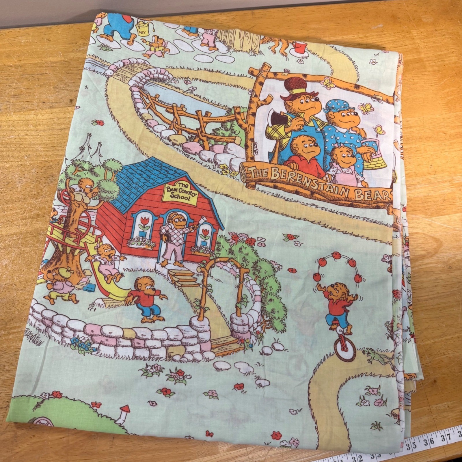 Lady Pepperell Vtg Berenstain Bears Full Flat Sheet Mint Green 1983 Muslin
